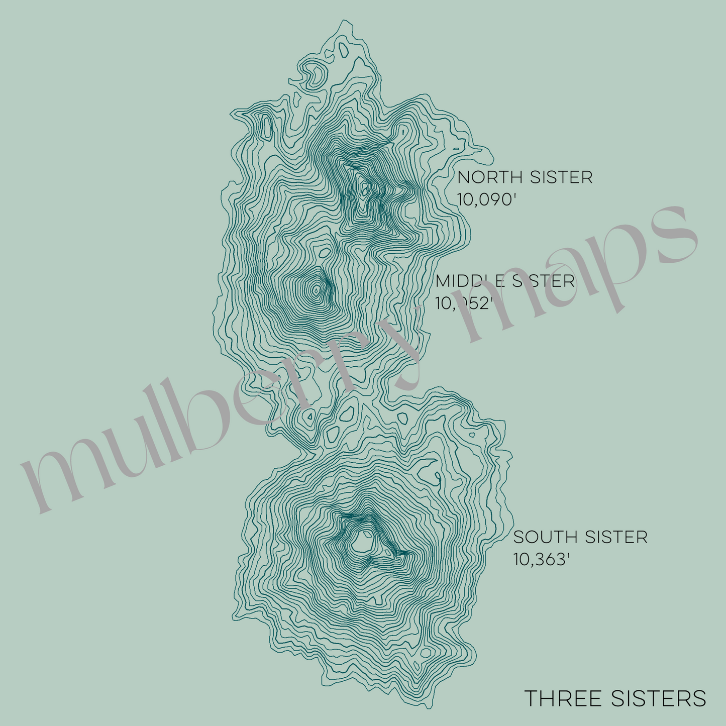 Three Sisters Oregon Mountain Topographic Map