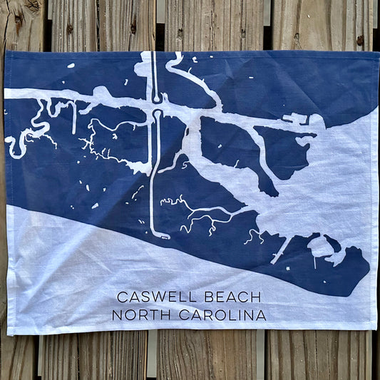 Caswell Beach North Carolina Map Tea Towel