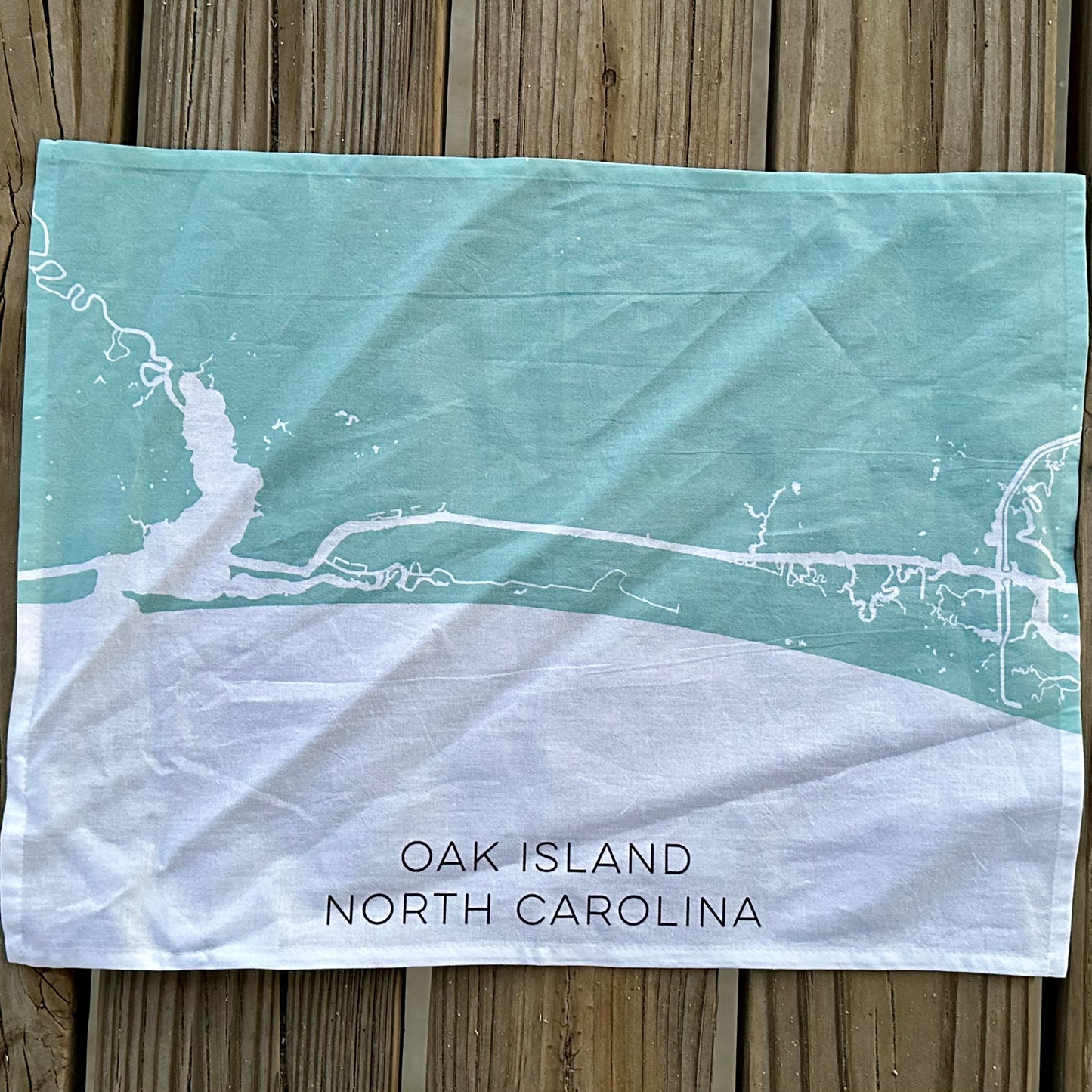 Oak Island North Carolina Map Tea Towel